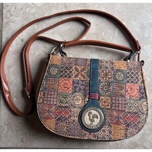 NWT Cork Bag Beige Multicolor Geometric Design Cross Body Purse Portugal